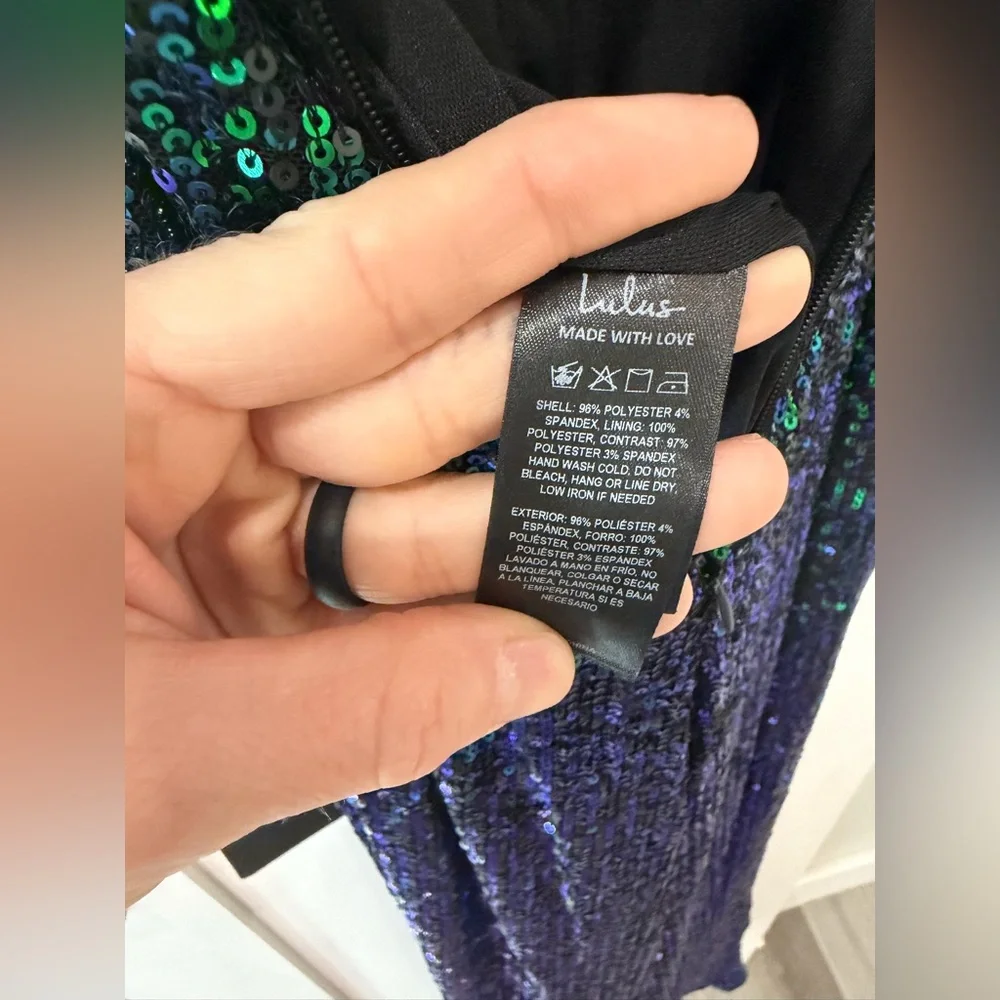 NWT Lulu’s Green Iridescent Sequin Wide-Leg Jumpsuit - Picture 12 of 15